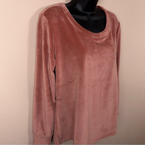 Medium Soma Mauve Pink Peachy Ribbed Velour Sweatshirt Loungewear Casual - Picture 8 of 14
